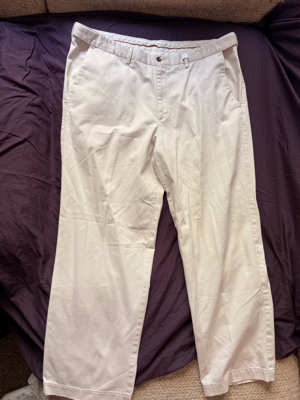 Haggar Men’s Cream Off White Flat Front Dress Pants Straight Leg